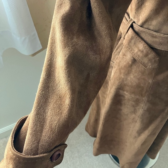 COPY - Genuine Leather Long Brown Suede Trench Style Coat. - Picture 8 of 16